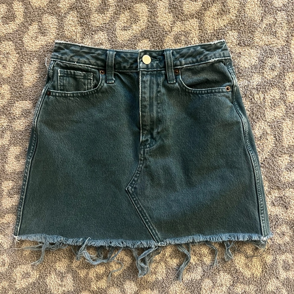 Abercrombie & Fitch Green Mini A-line Skirt with Asymmetrical Hem